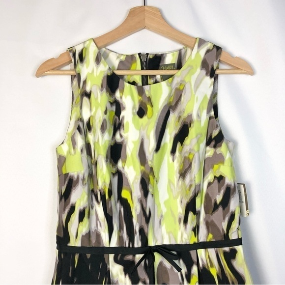 Taylor Chartreuse Green & Black Watercolor A-Line Knee Length Dress 4 - Picture 3 of 5
